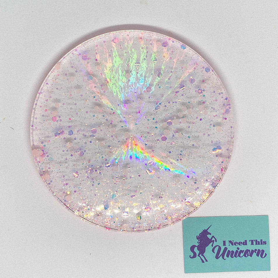 Pink Holographic Coaster with Glow-inThe-Dark Glitter