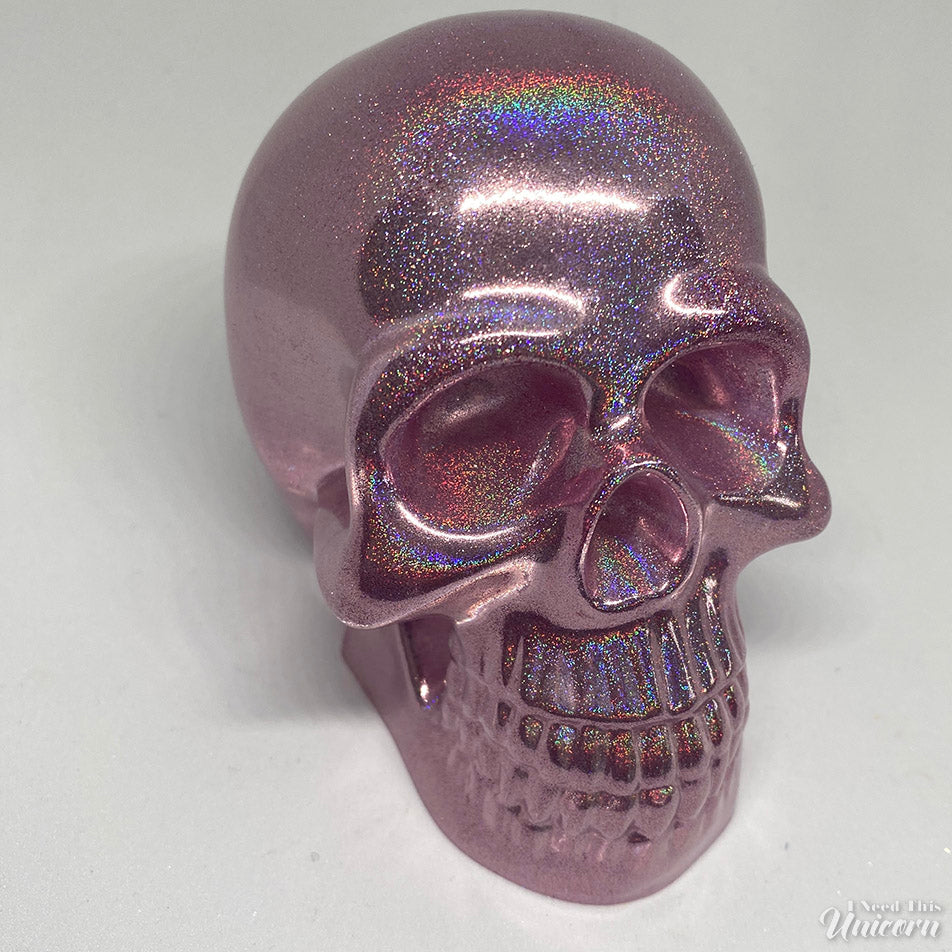 Pink Holographic Decorative Resin Skull
