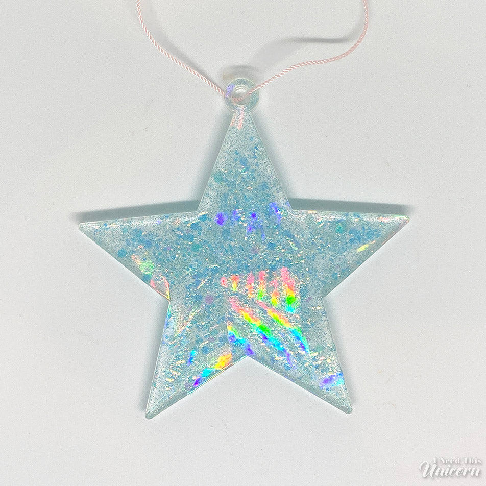Holographic Star Holiday Ornament- Blue