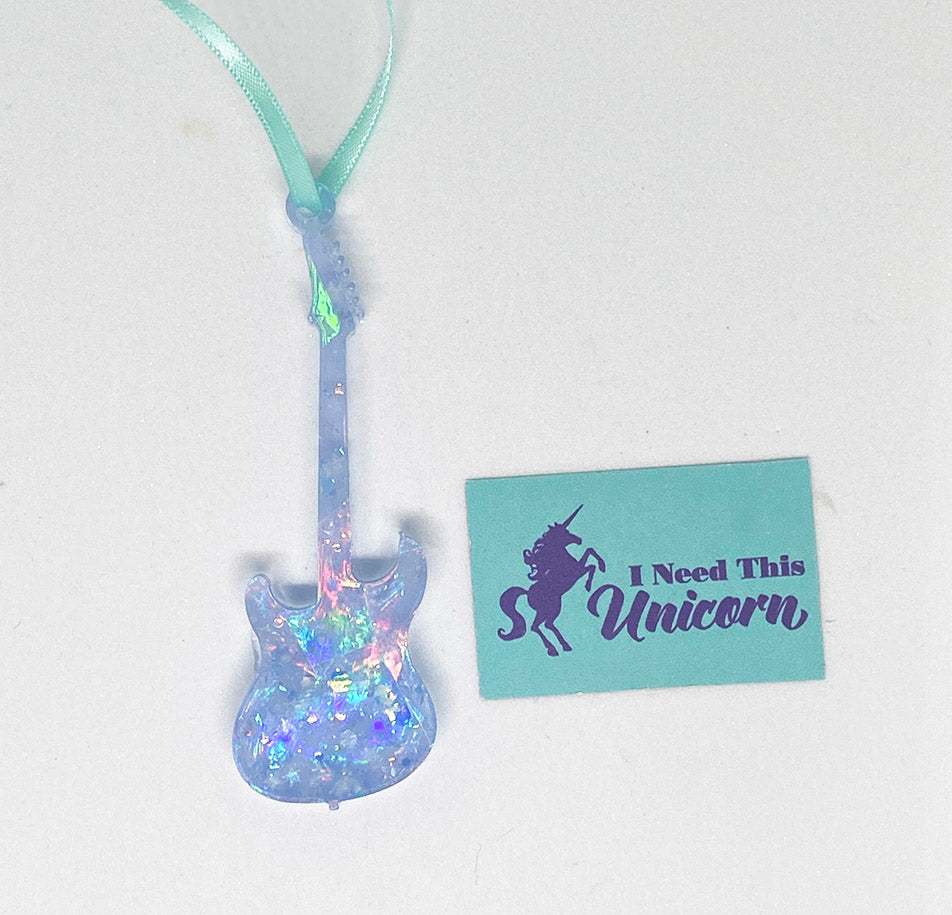Holographic Guitar with Glow-in-the-Dark Star Glitters Ornament- Blue Violet