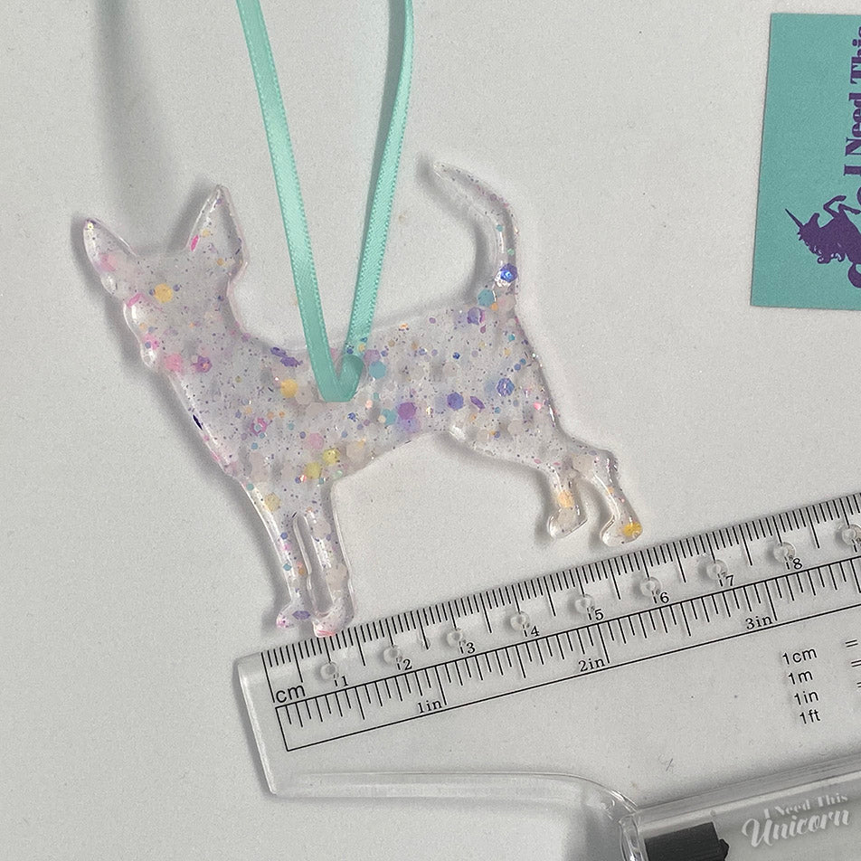 Clear Confetti Princess Buttercup Chihuahua Ornament