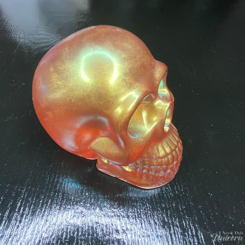 Gold Chameleon Duo-Chrome Decorative Resin Skull
