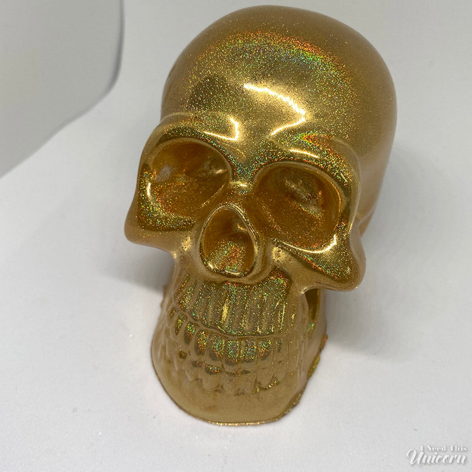 Gold Holographic Decorative Resin Skull