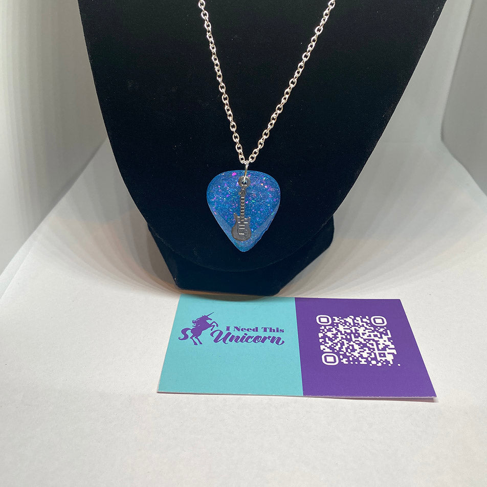 Glitter Guitar Pick Necklace in Glacial Glow