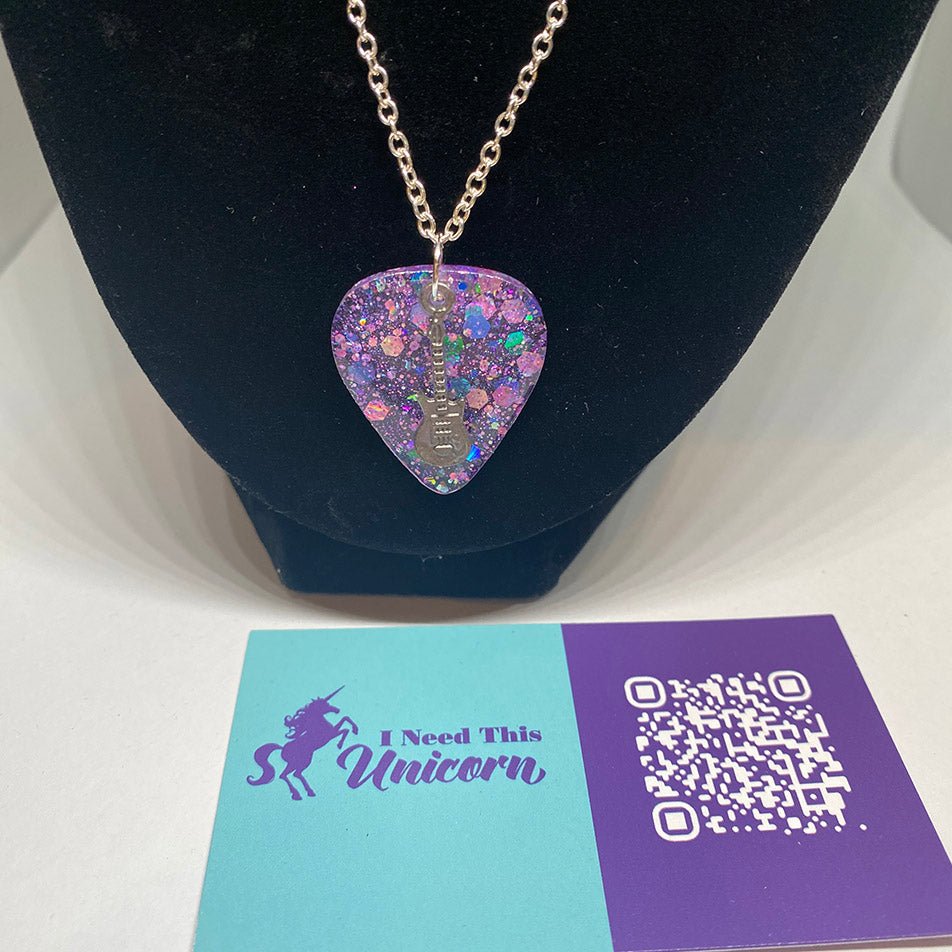 Glitter Guitar Pick Necklace in Lilac Sorcery