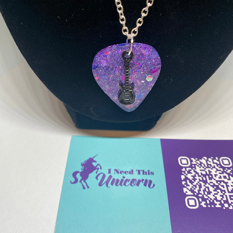 Glitter Guitar Pick Necklace in Electric Orchid