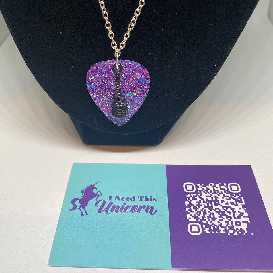 Glitter Guitar Pick Necklace in Electric Orchid