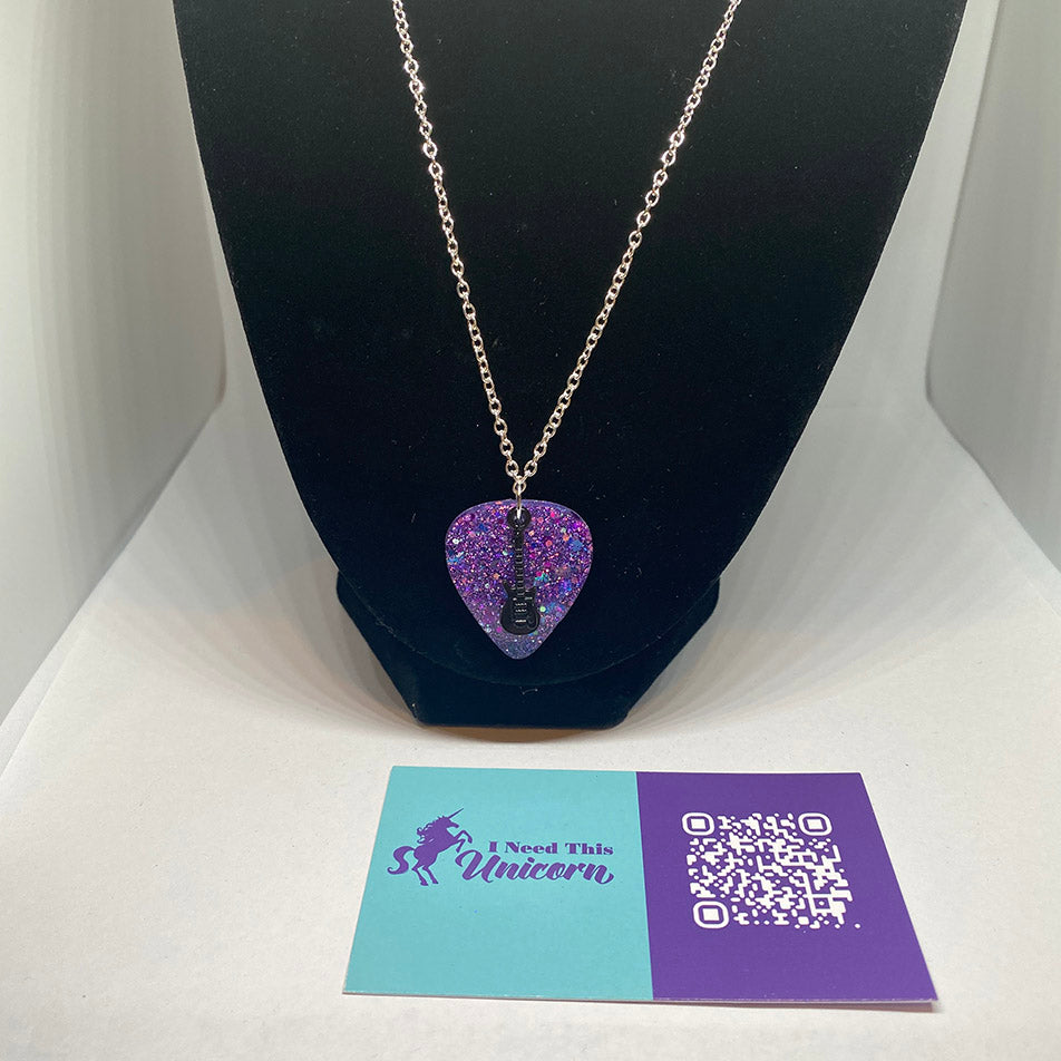 Glitter Guitar Pick Necklace in Electric Orchid