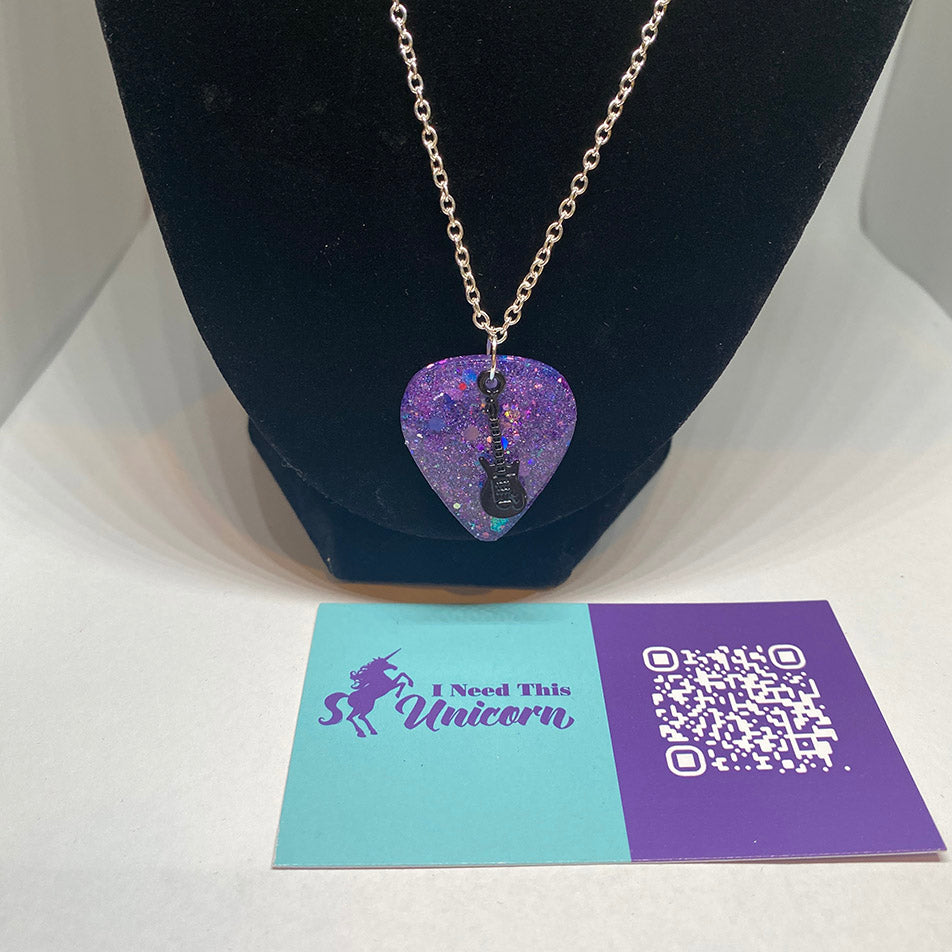 Glitter Guitar Pick Necklace in Electric Orchid