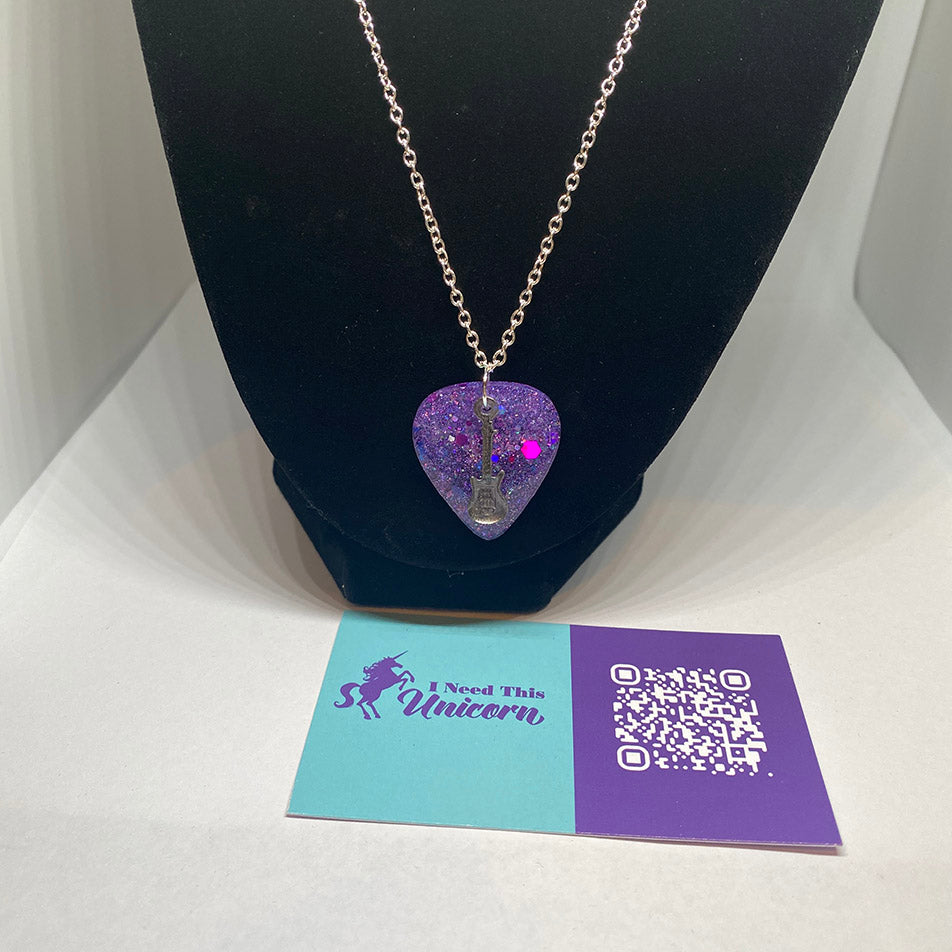 Glitter Guitar Pick Necklace in Electric Orchid