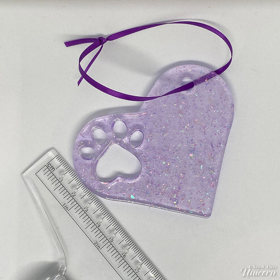 Heart Paw Print Glitter Holiday Ornament- Purple