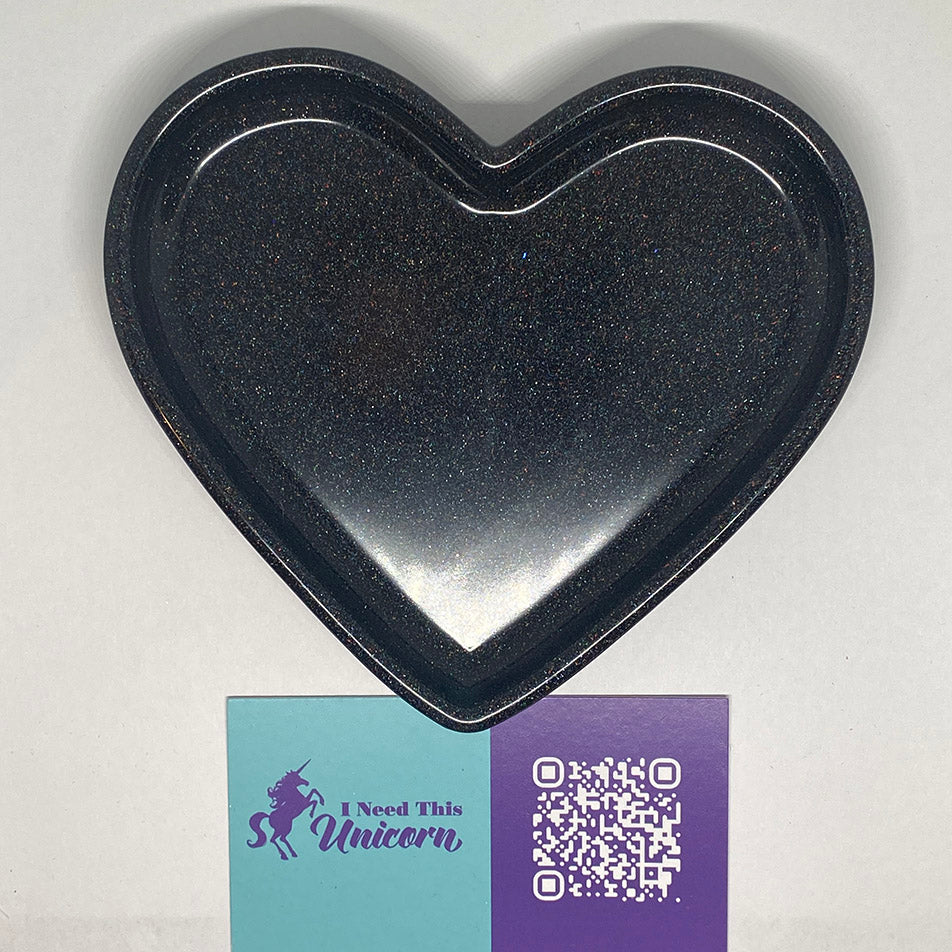 Black holographic glitter heart-shaped trinket dish