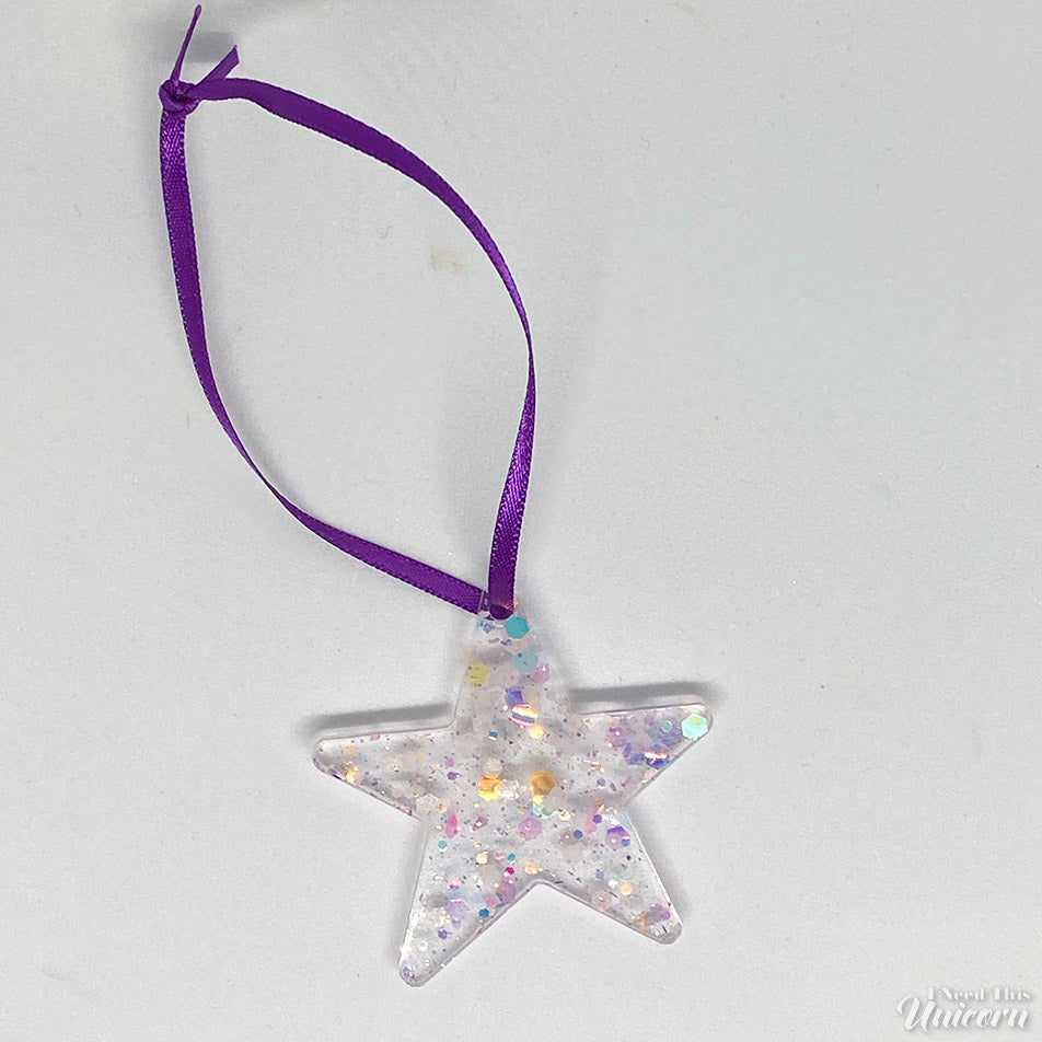 Mini Star Glitter Holiday Ornament- Clear Confetti