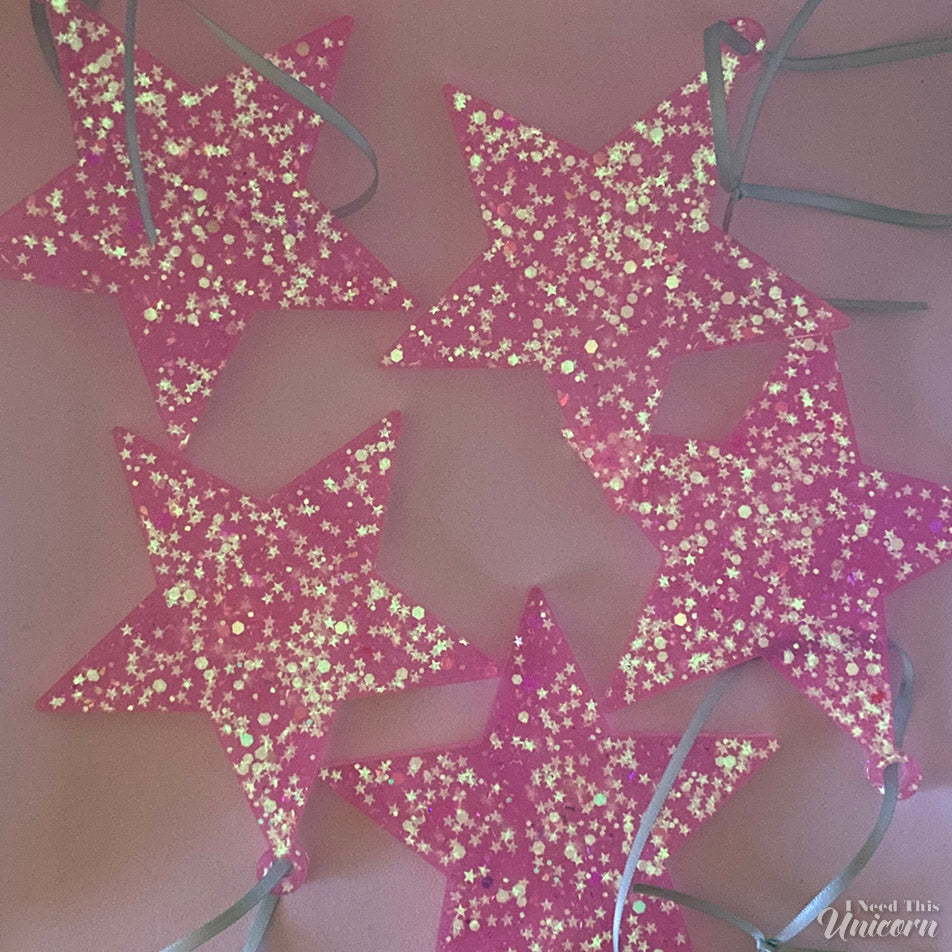 Hot Pink Holographic Star Ornament with Glow-in-the-Dark Glitter