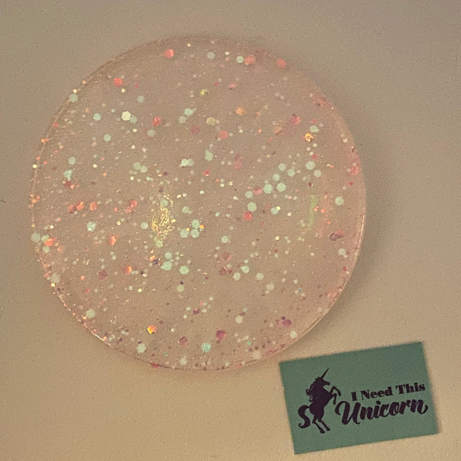 Pink Holographic Coaster with Glow-inThe-Dark Glitter