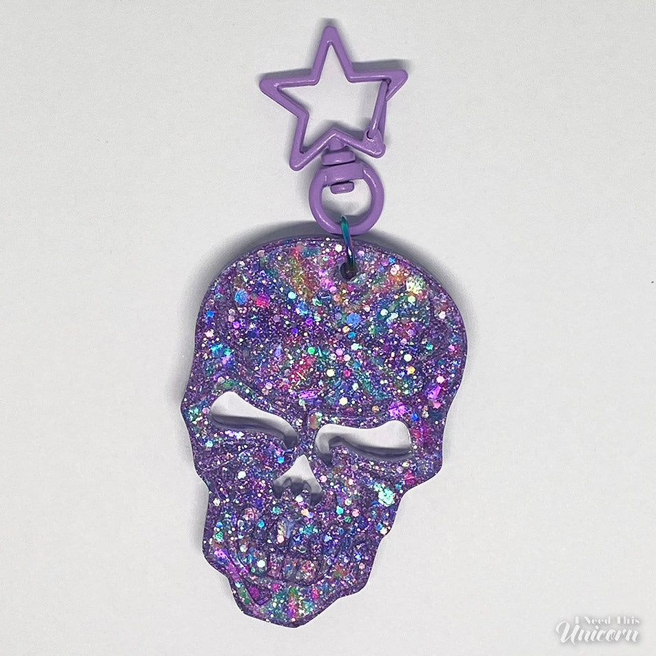 Holographic Purple keychain with chunky holo glitter and a lilac star key ring