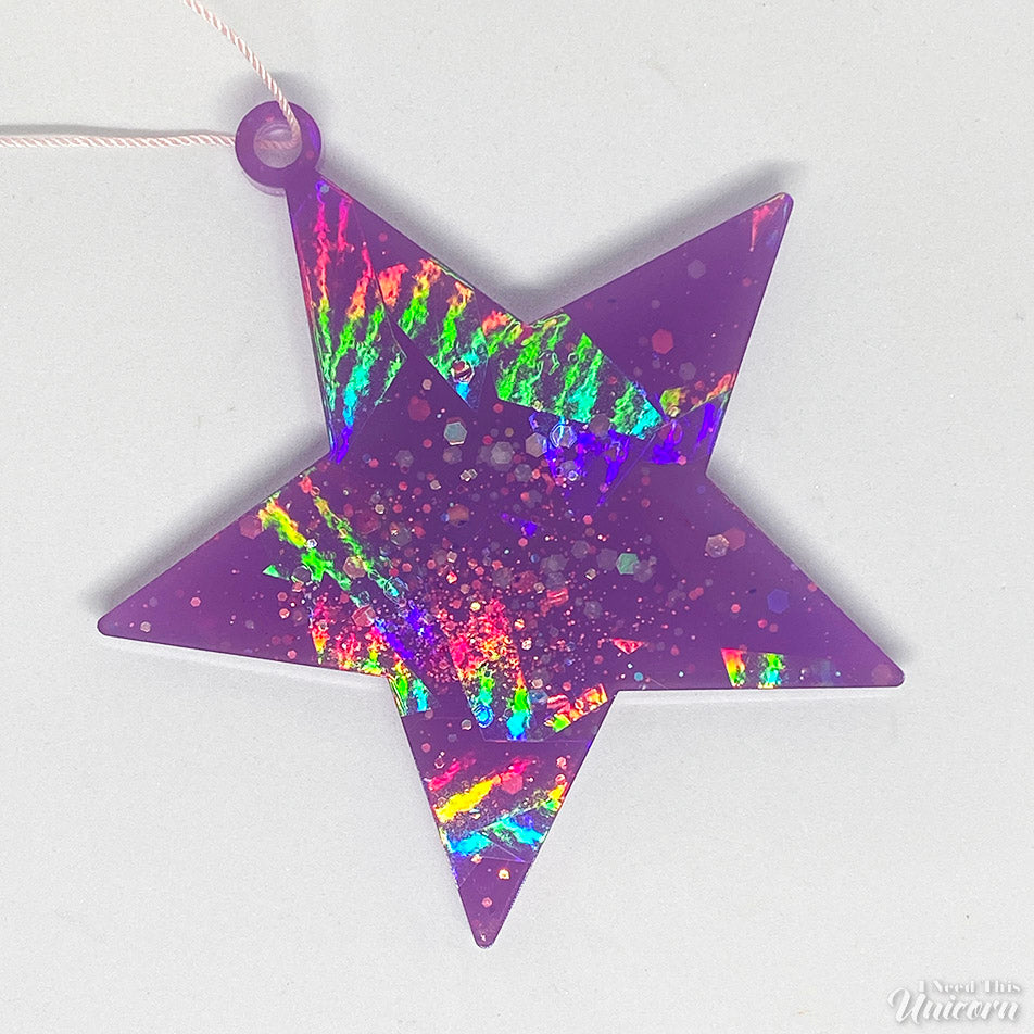 Holographic Purple Star Christmas  Ornament