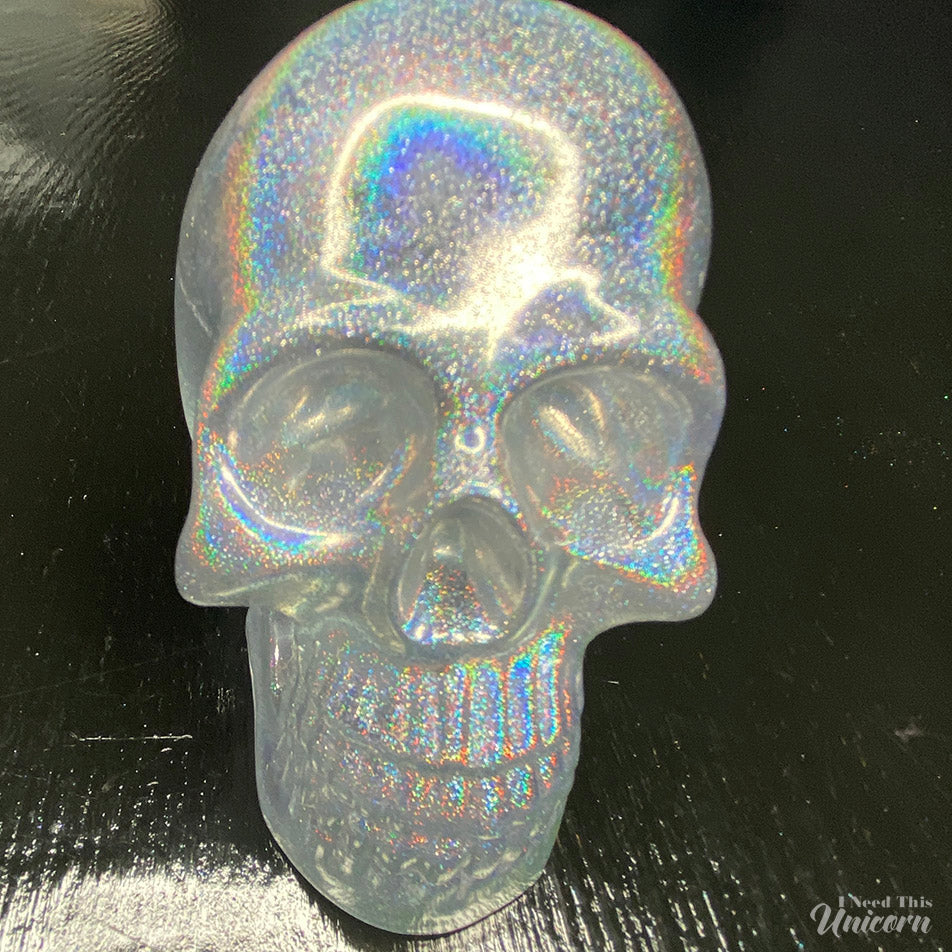 Silver Holo Decorative Resin Skull