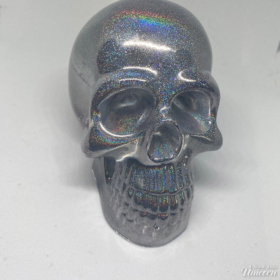 Silver Holo Decorative Resin Skull