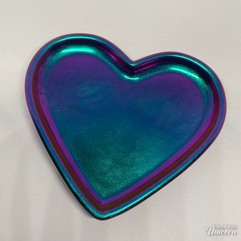 Multi-Chrome Heart-Shaped Trinket Dish appearing teal