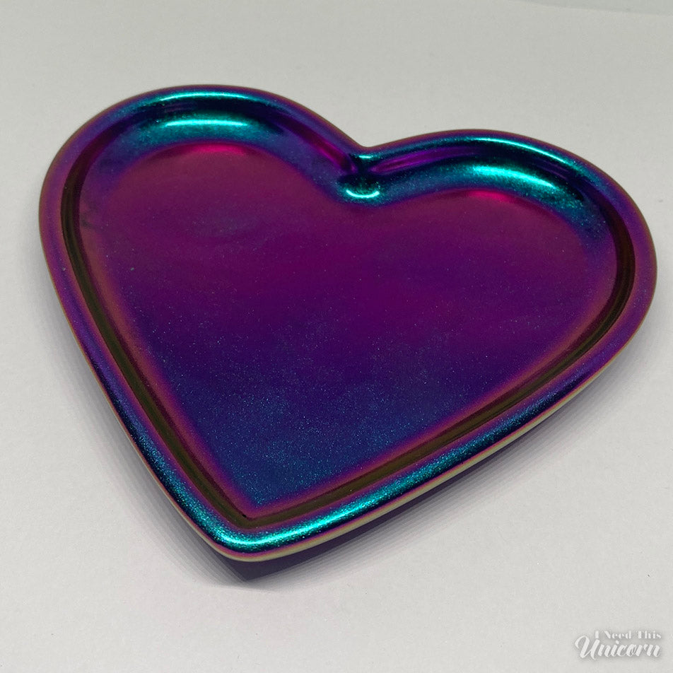 Multi-Chrome Heart-Shaped Trinket Dish appearing magenta