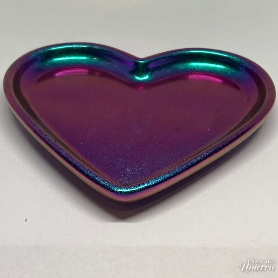 Multi-Chrome Heart-Shaped Trinket Dish appearing magenta