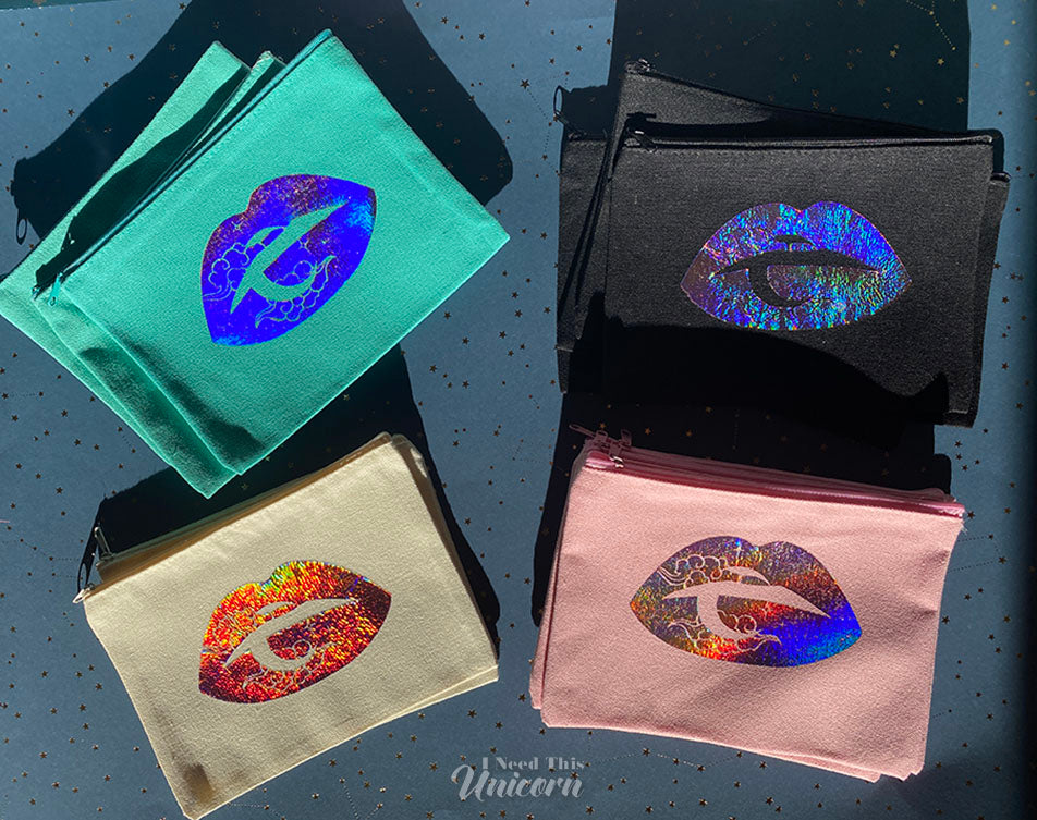 Celestial Lips Holographic Foil Cosmetic Bag