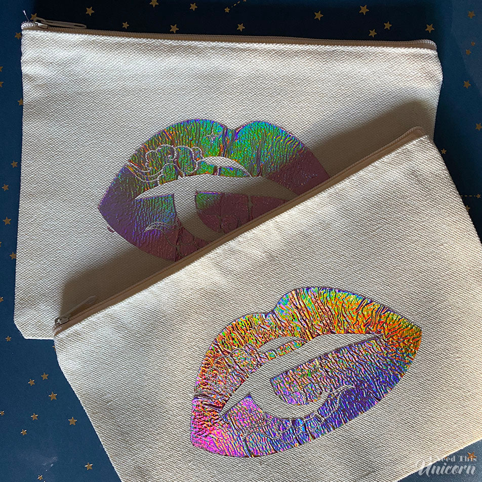 Celestial Lips Holographic Foil Cosmetic Bag