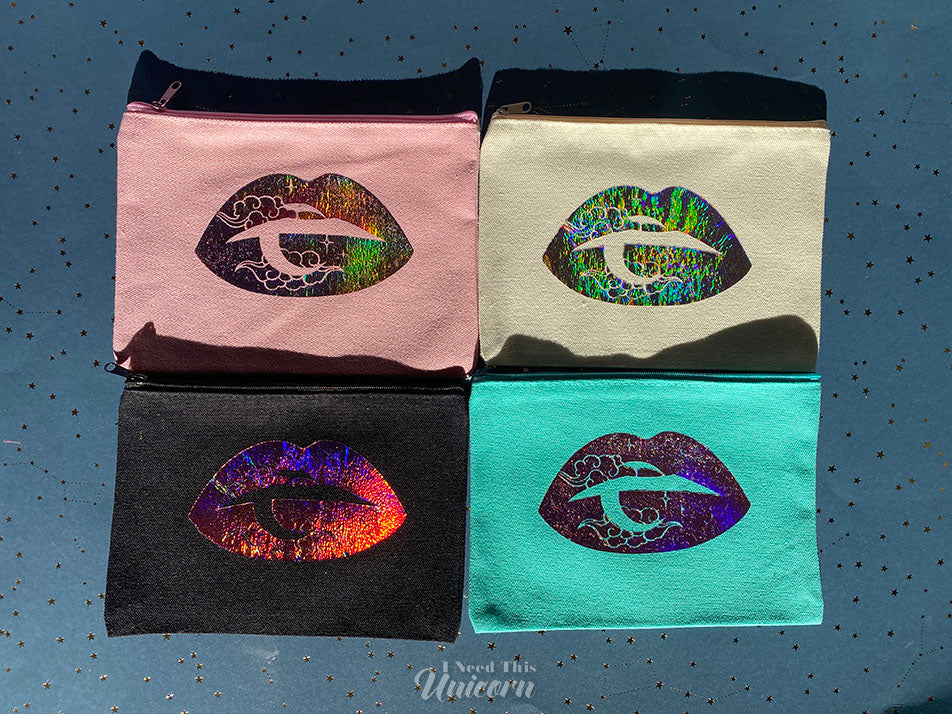 Celestial Lips Holographic Foil Cosmetic Bag